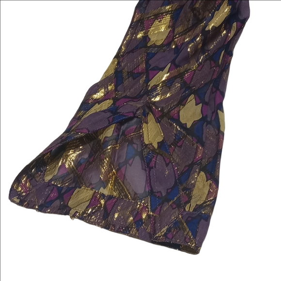 🆕 TORY BURCH PLUM PURPLE SILK BELL SLEEVES BLOUSE WITH GOLD METALLIC ACCENTS - Picture 7 of 10